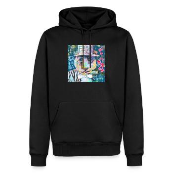Glücklicher Löwe - Männer Premium Bio Hoodie - Schwarz - Vorne - Nico (187cm)
