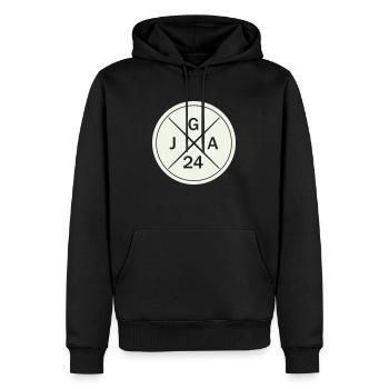 jga 24 - Männer Premium Bio Hoodie - Schwarz - Vorne - Nico (187cm)