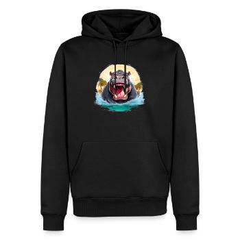 Wild angry animal pugnacious combative hippo - Men’s Premium Organic Hoodie - black - Front - Nico (187cm)