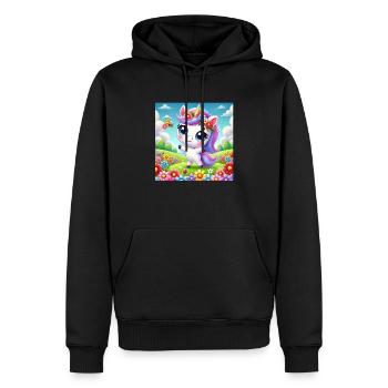 Einhorn mit Blumen - Männer Premium Bio Hoodie - Schwarz - Vorne - Nico (187cm)