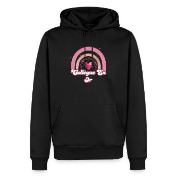 Coworker in Rosé Regenbogen Gold - Coworker Geschenk - Männer Premium Bio Hoodie - Schwarz - Vorne - Nico (187cm)
