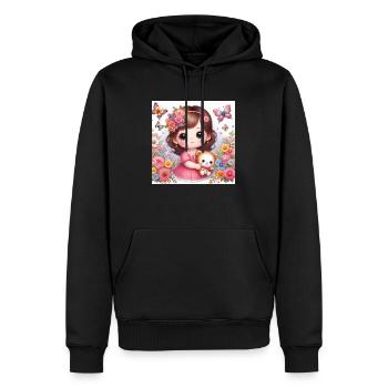 Petite fille avec sa poupée - Sweat à capuche Premium bio Homme - noir - Devant - Nico (187cm)