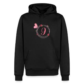 9e anniversaire papillon et fleurs fillettes - Sweat à capuche Premium bio Homme - noir - Devant - Nico (187cm)