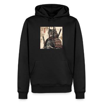 Katze Samurai Japan Ukiyo-E - Männer Premium Bio Hoodie - Schwarz - Vorne - Nico (187cm)