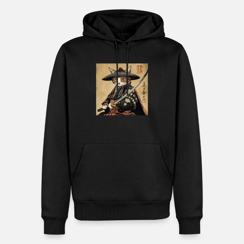 Katze Samurai Japan Ukiyo-E - Männer Premium Bio Hoodie - Schwarz
