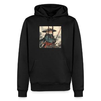 Katze Samurai Japan Ukiyo-E - Männer Premium Bio Hoodie - Schwarz - Vorne - Nico (187cm)