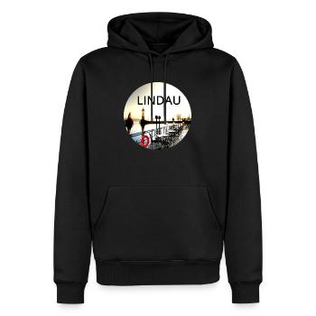 Lindau Bodensee rund Februar kontrast Wasser - Männer Premium Bio Hoodie - Schwarz - Vorne - Nico (187cm)