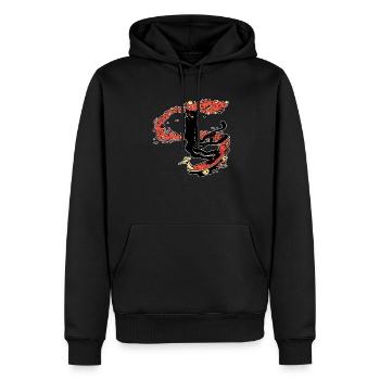 Die weiche Katze skatet im Weltraum - Männer Premium Bio Hoodie - Schwarz - Vorne - Nico (187cm)