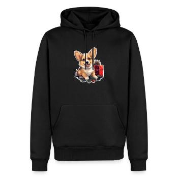 Christmas Happy Corgi with holly and gift - Men’s Premium Organic Hoodie - black - Front - Nico (187cm)