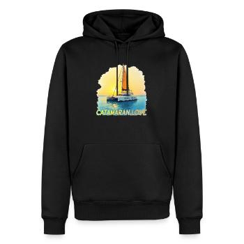 Catamaran Amour, Mer, Voile, Capitaine, Chat, Chat - Sweat à capuche Premium bio Homme - noir - Devant - Nico (187cm)