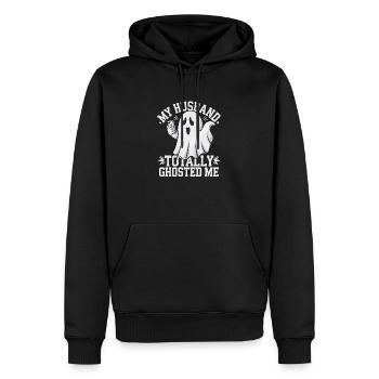 Funny Ghost Husband with Phone Totally Ghosted Me - Men’s Premium Organic Hoodie - black - Front - Nico (187cm)