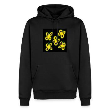 Yellow butterflies on black background - Men’s Premium Organic Hoodie - black - Front - Nico (187cm)