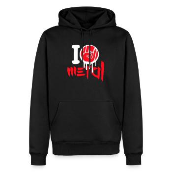 J’aime Heavy Metal Hard Rock Musique Main Geste Coeur - Sweat à capuche Premium bio Homme - noir - Devant - Nico (187cm)