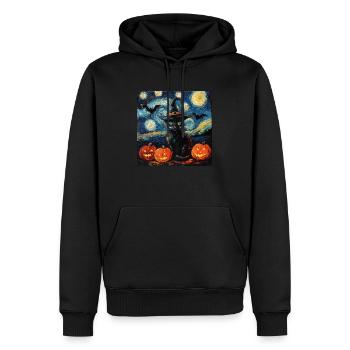 Halloween Schwarze Katze Kürbis Fledermaus - Männer Premium Bio Hoodie - Schwarz - Vorne - Nico (187cm)