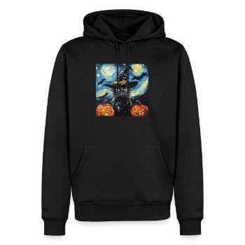 Halloween Schwarze Katze Kürbis Fledermaus - Männer Premium Bio Hoodie - Schwarz - Vorne - Nico (187cm)