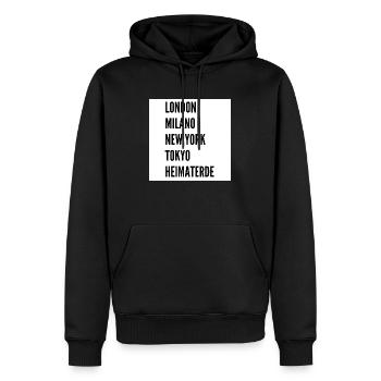 Londres, Milan, New York, Tokyo, Home Earth - Sweat à capuche Premium bio Homme - noir - Devant - Nico (187cm)