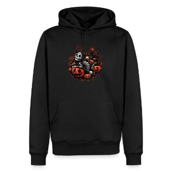 Gruselige Katze und Kürbisse - Männer Premium Bio Hoodie - Schwarz - Vorne - Nico (187cm)