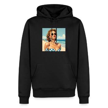 Le modèle sur la plage - Sweat à capuche Premium bio Homme - noir - Devant - Nico (187cm)