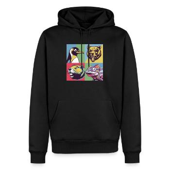Pop-art Pinguin Bär Biber Chamäleon bunt Tiere - Männer Premium Bio Hoodie - Schwarz - Vorne - Nico (187cm)