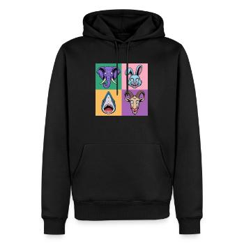 Popart Colorful Elephant Bunny Shark Goat - Men’s Premium Organic Hoodie - black - Front - Nico (187cm)