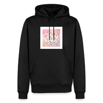 Watercolour Wildflowers on Pink - Men’s Premium Organic Hoodie - black - Front - Nico (187cm)