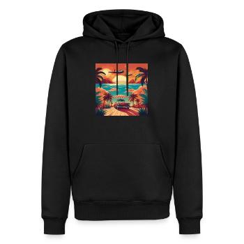 Vintage Beach Sunset with Red Car and Planes - Men’s Premium Organic Hoodie - black - Front - Nico (187cm)