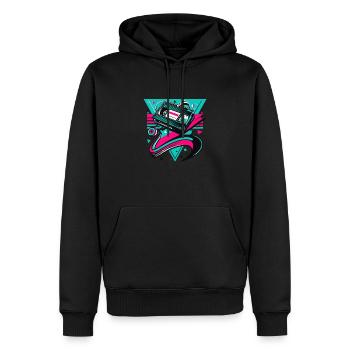 SEI FREUNDLICH, SPULE ZURÜCK - Männer Premium Bio Hoodie - Schwarz - Vorne - Nico (187cm)