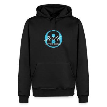 8 ans d’âge Edition limitée - Sweat à capuche Premium bio Homme - noir - Devant - Nico (187cm)