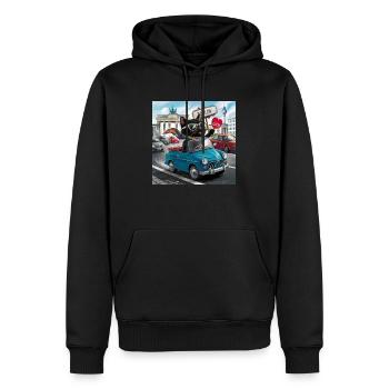 Chat en tournée - J’adore l’Allemagne ! -Berlin - Sweat à capuche Premium bio Homme - noir - Devant - Nico (187cm)