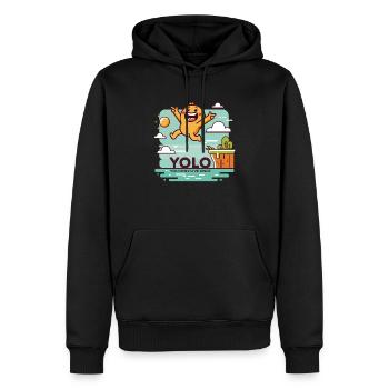 Design "Leap of Joy" YOLO - Männer Premium Bio Hoodie - Schwarz - Vorne - Nico (187cm)