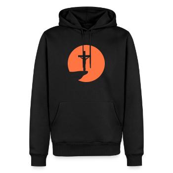 Jésus-Christ Dieu Foi Croix Falaise Montagne Prière - Sweat à capuche Premium bio Homme - noir - Devant - Nico (187cm)