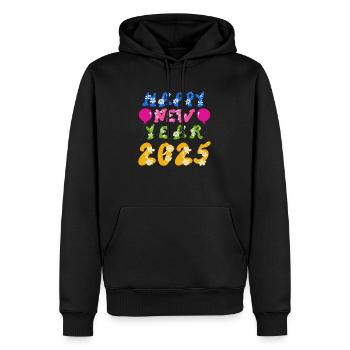 Bonne Année 2025 - Sweat à capuche Premium bio Homme - noir - Devant - Nico (187cm)