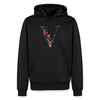Personalisierter Blumenbuchstabe V - Geschenkidee - Männer Premium Bio Hoodie - Schwarz - Vorne - Nico (187cm)