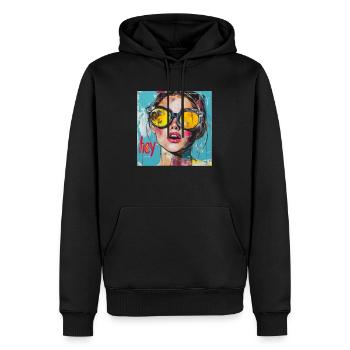 Salutation HEY en pop art rouge - Sweat à capuche Premium bio Homme - noir - Devant - Nico (187cm)