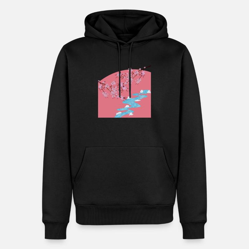 Sakura - Felpa con cappuccio ecologica premium da uomo - nero