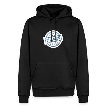 Bluebook Approved Design für EU-Trainees - Männer Premium Bio Hoodie - Schwarz - Vorne - Nico (187cm)