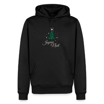 Minimalistischer Tannenbaum mit raffiniertem silbernem Text - Männer Premium Bio Hoodie - Schwarz - Vorne - Nico (187cm)
