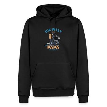 Die Welt ruft Reisender Papa - Männer Premium Bio Hoodie - Schwarz - Vorne - Nico (187cm)