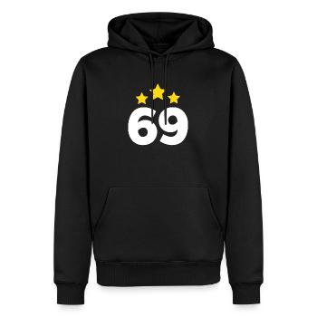 69 ans étoile - cadeau 69e anniversaire - Sweat à capuche Premium bio Homme - noir - Devant - Nico (187cm)
