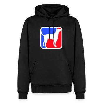Symbole de silhouette de chien rouge bleu logo de sport carré - Sweat à capuche Premium bio Homme - noir - Devant - Nico (187cm)