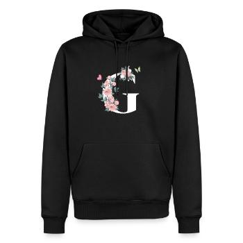 Lettre g fleurs rose - Sweat à capuche Premium bio Homme - noir - Devant - Nico (187cm)