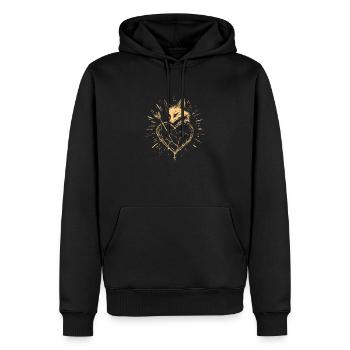 Gelber Fuchs auf gebrochenem Herzen mit Pfeil - Männer Premium Bio Hoodie - Schwarz - Vorne - Nico (187cm)
