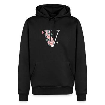 Lettre v fleurs rose - Sweat à capuche Premium bio Homme - noir - Devant - Nico (187cm)