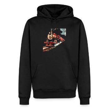 Die Faszination von Dampflokomotiven - Männer Premium Bio Hoodie - Schwarz - Vorne - Nico (187cm)