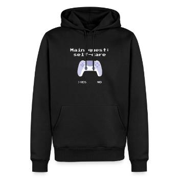Hauptquest Self-Care: Retro-Design mit Controller - Männer Premium Bio Hoodie - Schwarz - Vorne - Nico (187cm)