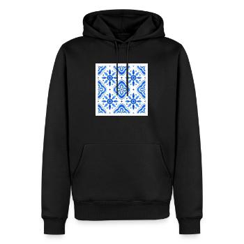 Blue Mediterranean Tile Watercolour Pattern - Men’s Premium Organic Hoodie - black - Front - Nico (187cm)