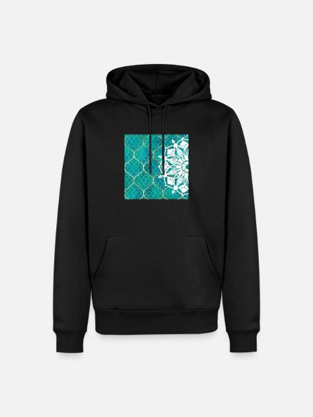 Teal Mandala Moroccan Art - Men’s Premium Organic Hoodie - black