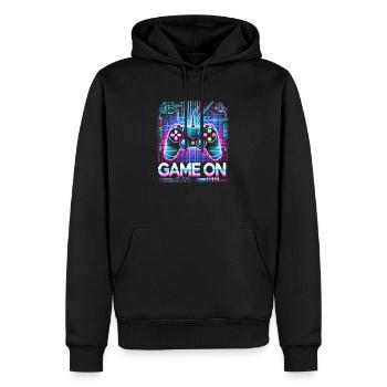 GAME ON - Männer Premium Bio Hoodie - Schwarz - Vorne - Nico (187cm)