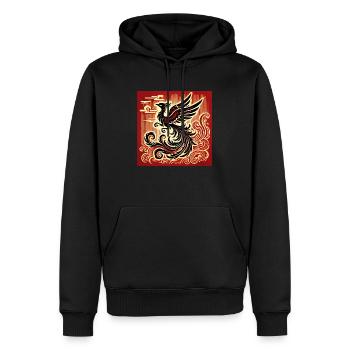 Schwarzer Phönix auf rotem und goldenem Hintergrund - Männer Premium Bio Hoodie - Schwarz - Vorne - Nico (187cm)