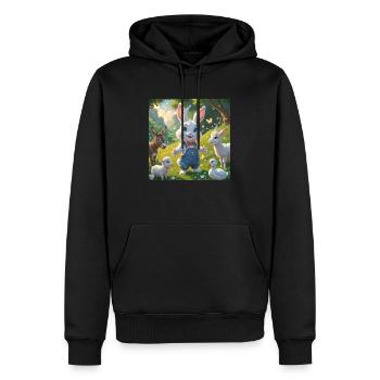 Die magische Wiese des neugierigen Kaninchens - Männer Premium Bio Hoodie - Schwarz - Vorne - Nico (187cm)